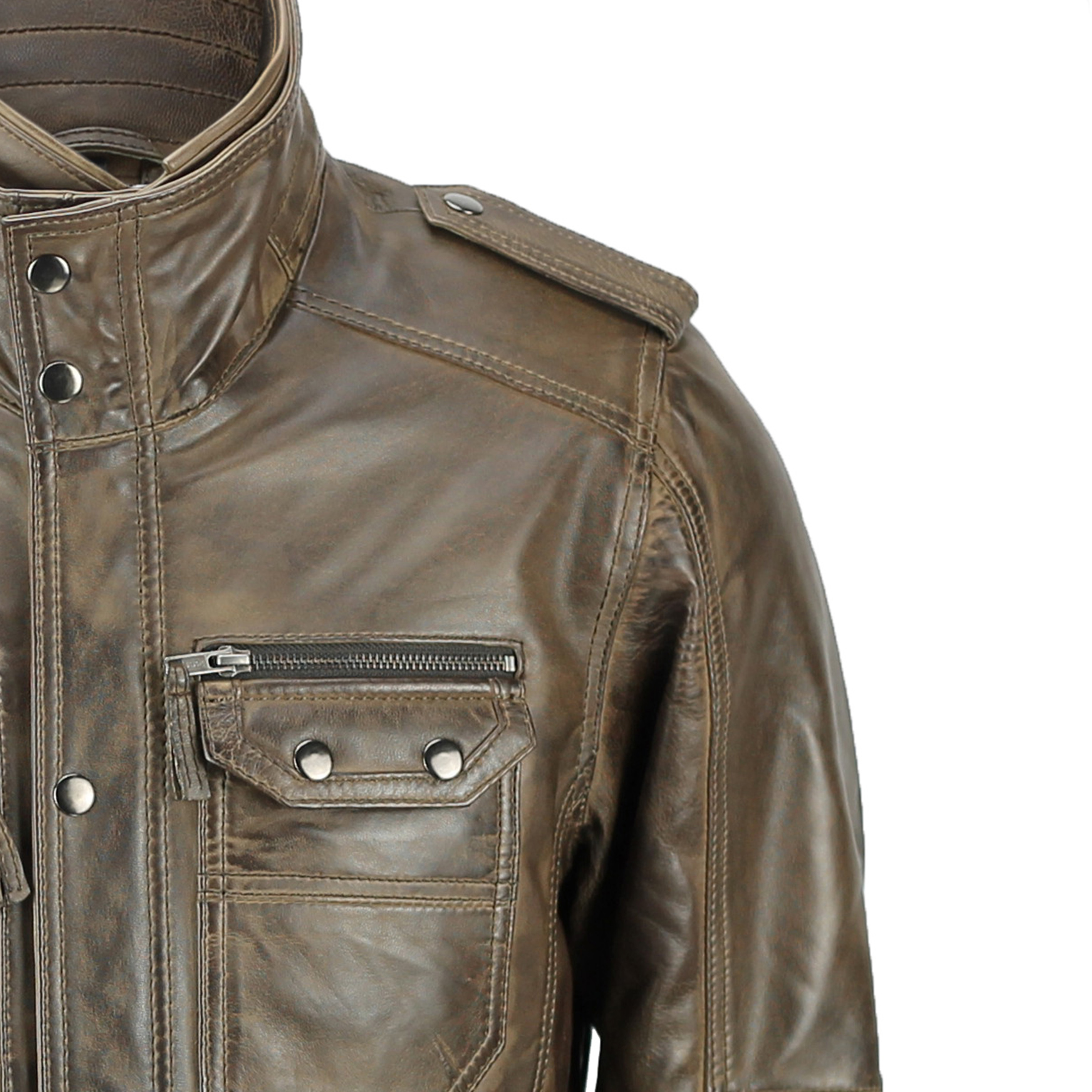 New Mens Retro Real Leather Washed Tan Brown Vintage Military Coat